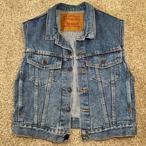 Vintage Levis 70595 4891 90s Denim Trucker Vest Men S Blue Made in USA Red Tab